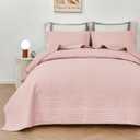 WINLIFE 100% Cotton Quilt Set Queen Size, Blush Pink Pre-Washed 3-Piece Bedspread Coverlet Set, Cozy Lightweight Soft Quilts with 2 Shams Floral Printed Bedding for All Season (Full/Queen 98''x90'')