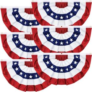 6 Pack 1.5x3 FT USA Pleated Fan Flag, American Bunting Flag Patriotic Half Fan Banner 4th of July Decorations Outdoor Memorial Day Decor Fourth July Independence Day Outside Red White and Blue Decor
