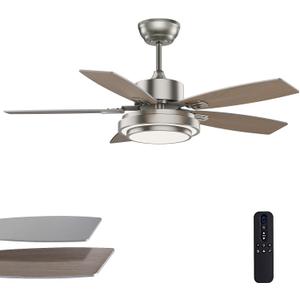 42 Inch Nickel Ceiling Fans with Lights and Remote Control for Bedroom, Modern Ceiling Fan with Quiet Reversible DC Motor, 3CCT, Dimmable, LED for Living Room, Patio, Indoor and Outdoor