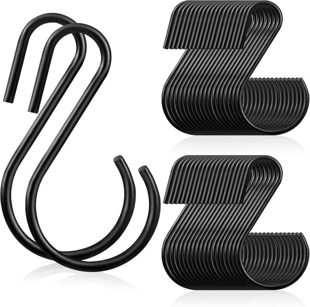 Sratte 60 Pcs S Hooks for Hanging 1.8 Inch Heavy Duty S Hooks Bulk Curtain Hanging Connectors Mini S Shaped Hangers Ornament for Plants Pots Pans Mugs DIY Jewelry (Black)