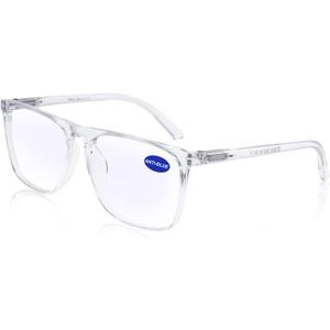 MARE AZZURO Blue Light Blocking Reading Glasses Men Large Square Computer Readers 100 125 150 175 200 225 250 275 300 350 (Transparent 1.5)