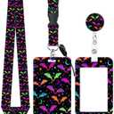 ID Badge Holder with Retractable and Detachable Lanyard, Cute Badge Reel Breakaway Lanyard with Carabiner Clip for Women, Teachers, Nurses, Students, Perfect Work and Office (Purple Bats)