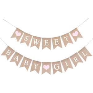 GCQQ Sweet Baby Girl Banner-Pink Baby Girls Burlap Baby Shower Banner Rustic Gender Reveal Banners for Pink BBQ Baby Shower Party Decoration, Pre-strung