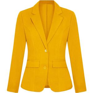 Blazers for Women Long Sleeve Notch Lapel Button Front Blazer Casual Work Office Suit Jackets with Pockets (Yellow, M)