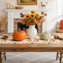 Fall Table Runner, Pumpkin Maple Leaf Thanksgiving Table Runner, 13x72 Inch Autumn Harvest Farmhouse Style Tabletop Decoration for Dining Holiday Party Decor (Pumpkin-B)