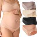 Momcozy Maternity Underwear Seamless, Pregnancy Postpartum Panties Under Bump Maternity Underwear Cotton (Large, Black,almond,oyster Pink,brown-4pk)