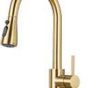 Kitchen Faucet with Pull Down Sprayer - Brushed Gold Single Handle Kitchen Faucets, High Arc Stainless Steel Pull Out Kitchen Sink Faucet with Deck for RV Laundry Farmhouse Bar