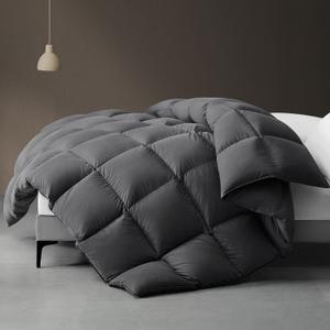 downlux Goose Feather Down Fiber Comforter Queen Size, All Seasons Fluffy Comforter, Luxury Grey Queen Duvet Inserts with 3D Baffle Box Design and Corner Tabs, 90"x90"