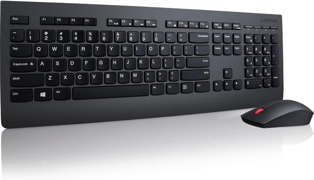 Lenovo Professional Wireless Keyboard and Mouse Combo, 2.4 GHz USB Wireless Receiver, Full Size Ambidextrous Mouse, 24 Month Battery Life, Black