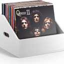 Wood Vinyl Record Storage, Retro & Durable Vinyl Crate and Record Holder, Album Storage Record Case Box for 60+ Records, Perfect Record Organizer for Home Decor and Collection Display(White)
