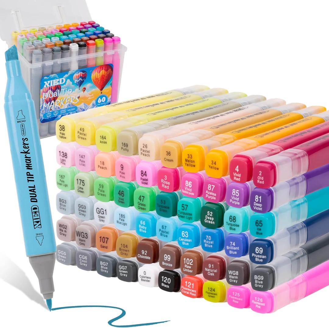 [ Rainbow Markers] 60 Colors Alcohol Markers, Dual Tips Alcohol-Based Art Markers Set for Artists and Adults in Coloring, Painting (Fine & Broad