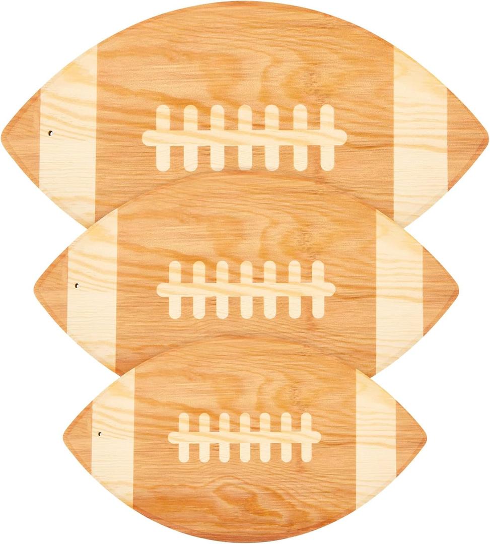 3 Pieces Football Cutting Board Football Serving Tray Hanging Football Gifts for Men Engraved Wooden Cutting Board Decoration for Kitchen Party Holiday Supplies Accessories, 3 Sizes (Light Brown)