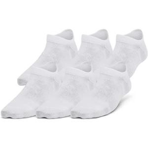 Under Armour Boys' Youth Essential No Show Socks (6-Pairs) (Small, (100) White / White / Halo Gray)