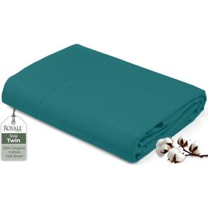 Royale Linens 100% Organic Cotton Twin Flat Sheet Only - Super Soft - Percale Top Sheets - Twin Flat Sheet Sold Separately - Breathable, Cool & Crisp Sheets Only (66" x 96", Teal)