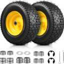 16x6.50-8 Tubeless Tire and Wheel, 16x6.5-8" Lawn Mower Tires, 3/4" or 5/8" Bearing, 3"-4.5" Offset Hub, Fit Riding Mower and Garden Tractor Front Wheels, 4 Ply, Turf Pattern, 2 Pack
