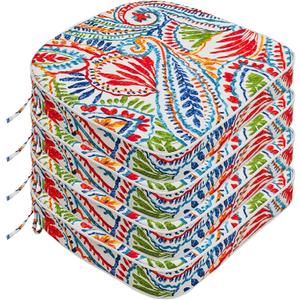 JMGBird Outdoor Chair Cushions Set of 4 Patio Cushions D16 x W17 Inch with Ties, Outdoor Chair Pad for Patio Furniture Upgrade Thicker (Paisley Patten)