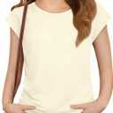 ZDC Girls Short Cap Sleeve T Shirts Kids Crewneck Summer Tops Basic Tees 5-14 Years (Beige)