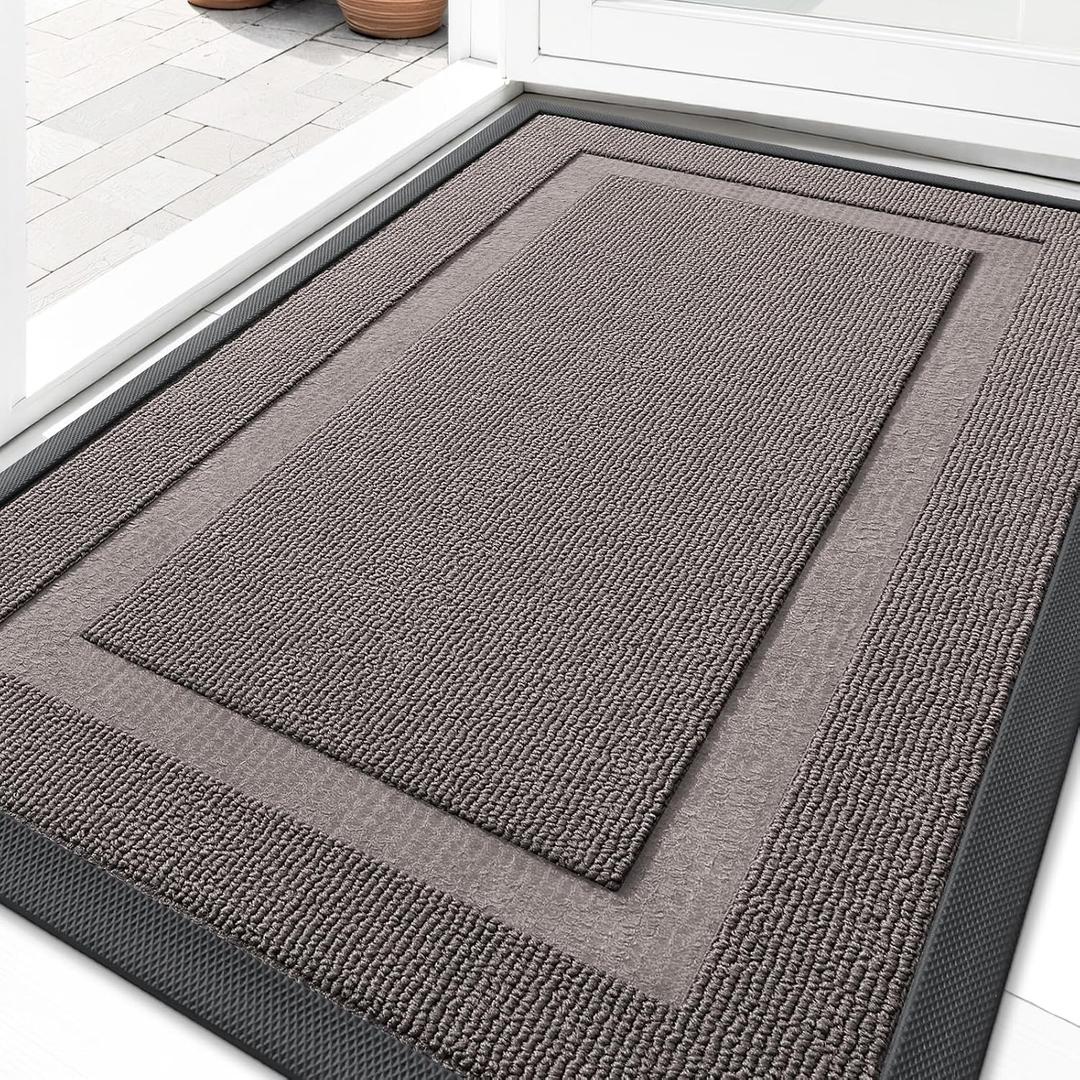 OLANLY Front Door Mat Indoor Outdoor Entrance, Waterproof All-Season, All-Weather Doormat, Sturdy Natural Rubber, Low Profile, Easy Clean Patio Porch Entryway Mat, 29.5x17, Taupe