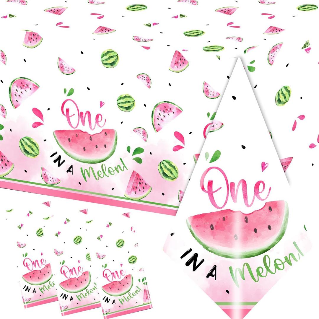 Watermelon Party Supplies,3Pack Watermelon Party Tablecloth One in A Melon Birthday Decorations Summer Theme Table Cover for First Birthday,Baby Shower Decorations, 70.8x42.5 Inches