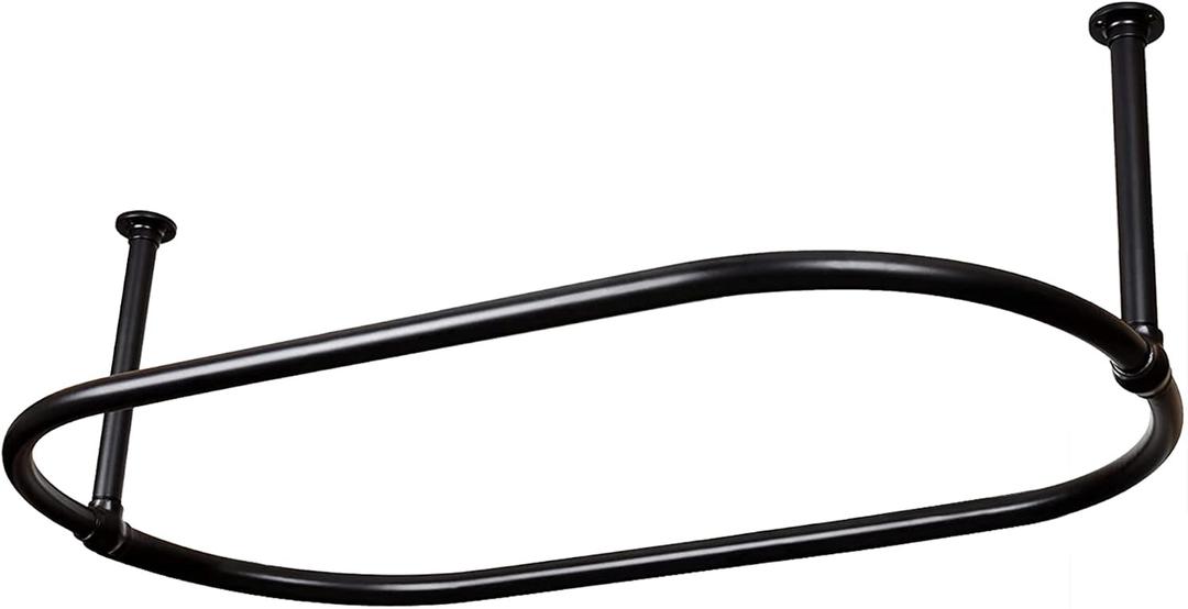 Oval Shower Curtain Rail Rod For Bathroom, Ceiling Mounted for Clawfoot Tub, Large and Heavy Duty Ceiling Mounted with Adjustable Support - 45 x 25 Inch (Free Curtain Rings) (Black)
