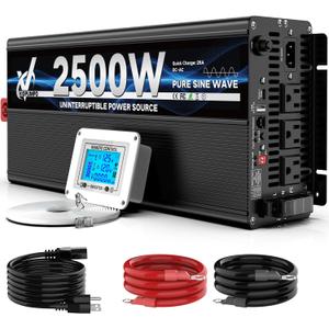 2500 Watt Sump Pump Backup Battery System, Automatic Switching to Battery Inverter Power, Professional Backup System in Case of Power Failure, Pure Sine Wave Output Remote Controller with LCD Screen