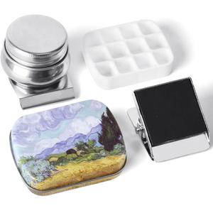 Portable Mini Tin Box,12-Well Empty Watercolor Palette,Small Paint Storage Travel Artist Outdoor Sketch Watercolor Kits with Magnetic Clip and Oil Pot.Wheat Field