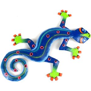 Global Crafts Eight Inch Blue Green Metal Gecko