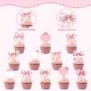 2 x 36Pcs Pink Bow Cupcake Toppers, Sweet Bow Cupcake Decorations, Single Bride Engagement Wedding Girls Baby Shower Party Supplies