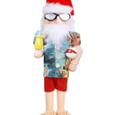 Joliyoou Christmas Nutcracker Figures, 14 Inch Wooden Nutcracker Ornaments, Large Xmas Funny Nutcracker Tabletop Festival Shelves Decorations(Santa in Hawaii Beach Summer Vacation)