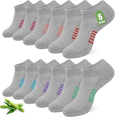 Ankle Socks for Women, 6 Pairs Bamboo Viscose Breathable Cushioned Moisture Wicking Athletic Running Casual Low Cut Socks, 5-8, 6 Pairs
