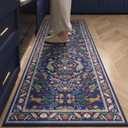 Runner Rug Washable Kitchen Runner 2'6''x8' Runner Rug for Entryway Indoor Floral Non-Slip Soft Carpet Runner for Hallways, Kitchen, Laundry, Bedroom, Bathroom(Blue)