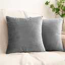 HWY 50 Gray Grey Velvet Throw Pillow Covers 18x18 Inch, Pack of 2 Soft Cozy Solid Decorative Luxury Cushion Cases for Couch Sofa Bed Living Room Bedroom