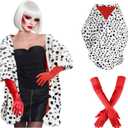 Apragaz 2 pcs Halloween Costume for Women, Dalmatian Shawl with 1920s Red Gloves for Halloween Cosplay Party (One Size)