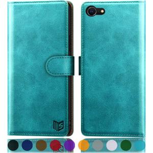 SUANPOT for iPhone 7/8/SE2/SE 3rd 2020/2022 4.7" RFID Blocking Wallet case Credit Card Holder,Flip Book PU Leather Phone case Cover Cellphone Women Men for Apple iPhone SE3 case Wallet Blue Green