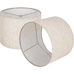 Wellmet Linen Set of 2 Drum Lampshades, Easy Assembly Required 16" Top x 16" Bottom x 12" High Replacement Lamp Shades, Fabric Lampshades for Table Lamps Floor Lamps, Metal Spider Fitter