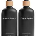 Black Glass Hand and Dish Soap Dispenser Set by Brighter Barns - Kitchen Soap Dispenser Set with Tray - Bamboo Pump Bottles for Kitchen Sink - Boho Modern Home Decor, Neutral Home Accessories (Black)