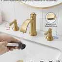 Brass Bathroom Waterfall Faucet, 4-16 Inch Brushed Gold Bathroom Faucet Widespread Bathroom Sink Faucet, 2 Handles Bathroom Faucets for Sink 3 Hole with Pop Up Drain, Water Hoses