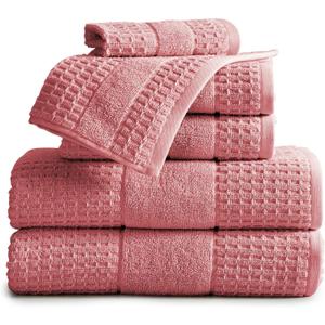 Market & Place 100% Cotton Super Soft Luxury Towel Set | Quick-Dry and Highly Absorbent | Waffle Textured | 550 GSM | 2 Bath Towels, 2 Hand Towels, & 2 Washcloths | Harper Collection (Rose) (6 Piece Set)