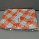 Smiry Round Picnic Tablecloth, Elastic Waterproof Fitted Vinyl Tablecloths for 57"-68" Tables, Flannel Backed Buffalo Plaid Table Cover for Dining, Camping, Outdoor, Thanksgiving, White and Orange