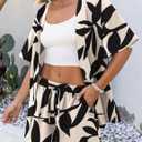 VERABENDI Two Piece Print Cover Up Sets-Top & Shorts,Beach Vacation Clothes Hawaii Outfits for Women (Black, XL)