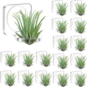 Jetec 24 Pcs Acrylic Air Plants Holder Hanger with Mounting Tape for Hanging Air Plants on Glass Display Home Decoration