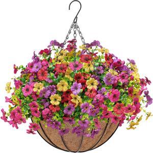 Der Rose Artificial Hanging Flowers Basket for Outdoors Fake Hanging Plants Spring Summer Decoration UV Resistant for Garden Front Porch Patio Balcony Decor (Multi-color) Der Rose Artificial Hanging Flowers Basket for Outdoors Fake Hanging Plants Spring Summer Decoration UV Resistant for Garden Front Porch Patio Balcony Decor (Multi-color)