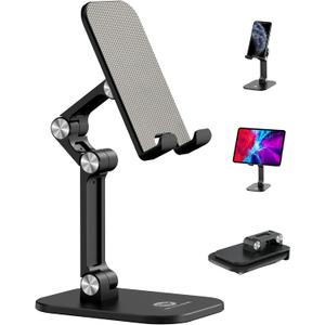 OCYCLONE Phone Stand, Adjustable Height and Angle Foldable Cell Phone Stand Holder for Desk, Taller iPhone Stand Compatible with 4.7"-13" Smartphones iPad Tablet, Black