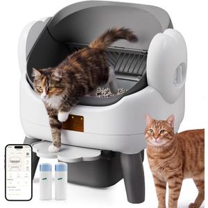 Automatic Litter Box Self Cleaning, Automatic Cat Litter Box for Multiple Cats with App Control, Open Top Self Cleaning Litter Box - Safety Protection, Easy Setup, Gray