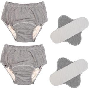 2 Pack Washable Incontinence Underwear for Men/Women, TPU Leakage-Proof Adult Cloth Diaper Nappy with Inserts, Reusable Absorbent Urinary Briefs for The Elderly, Disabled, Postpartum (Grey-XL)