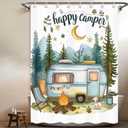 Happy Camper Small Stall RV Shower Curtain Rustic Tree Mountain Adventure Tent Camping Bathroom Curtains Travel Trailer Bathroom Accessories Set with Hooks 47 x 64 Inches (Blue)