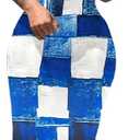 PINSV Women's Casual Bodycon Maxi Dress Summer Scoop Neck Short Sleeve Long Fitted Dresses Club Party Blue Checkered Print L