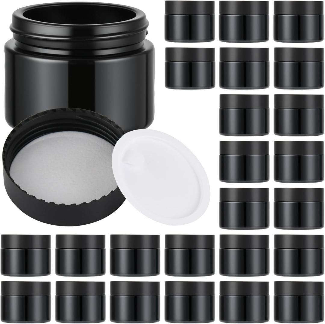 Glass Jars with Lids,Eco-Friendly Cosmetic Containers with Airtight Black Lids & Liners, Multi-Color Options for Cream, Lotion, Body Butter, DIY Skincare Travel Jars (Black, 2oz)