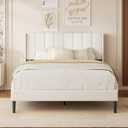 HAOARA Queen Size Bed Frame with Vertical Chanel Tufted Headboard and Wingback, Upholstered Platform Bed, Strong Wooden Slats, Easy Assembly, Noise Free, No Box Spring Needed, Beige Velvet