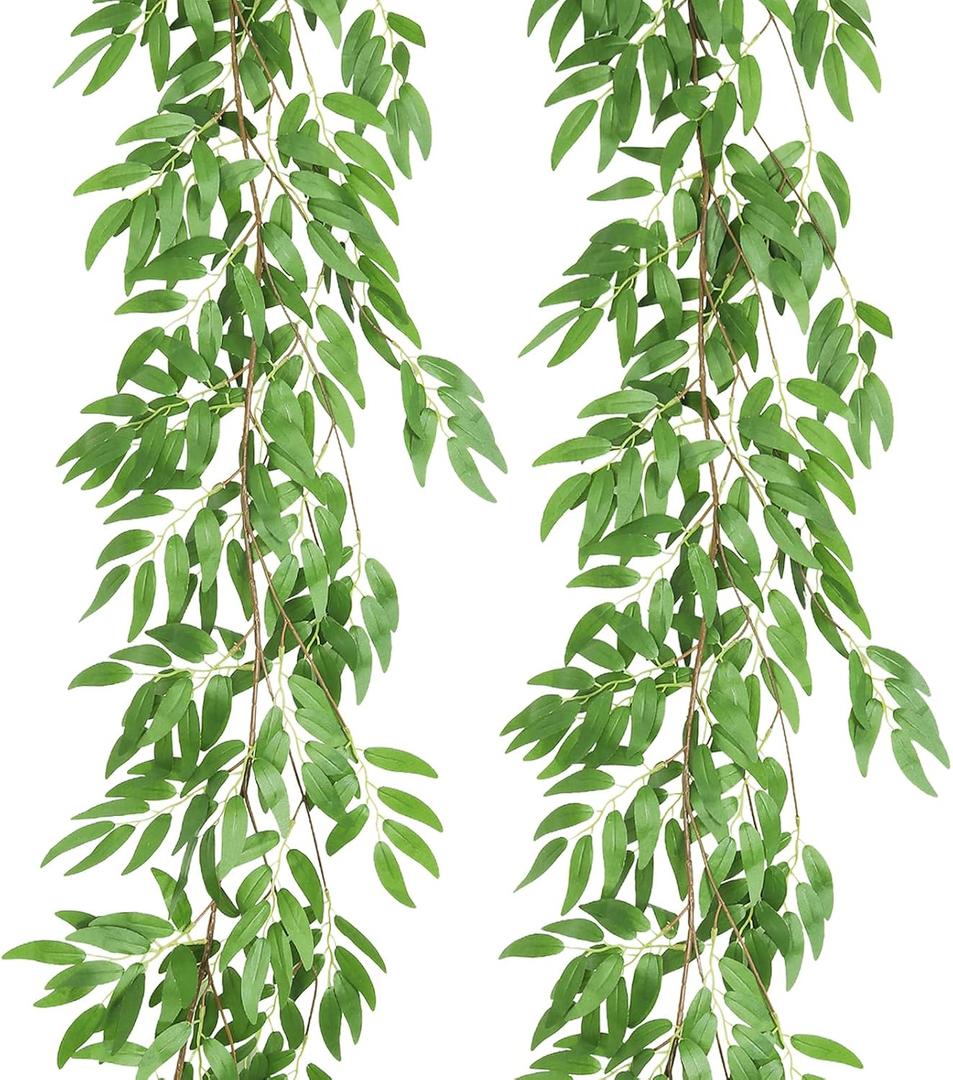 Artificial Willow Leaves Garland Fake Hanging Vines Plant Artificial Silk Ivy Greenery 9Ft Faux Evergreen Wreaths for Wedding Indoor Outdoor Garden Party Table Decor (Light Green)